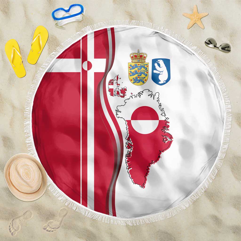 Greenland and Denmark Together Beach Blanket National Country Map and Flag Style