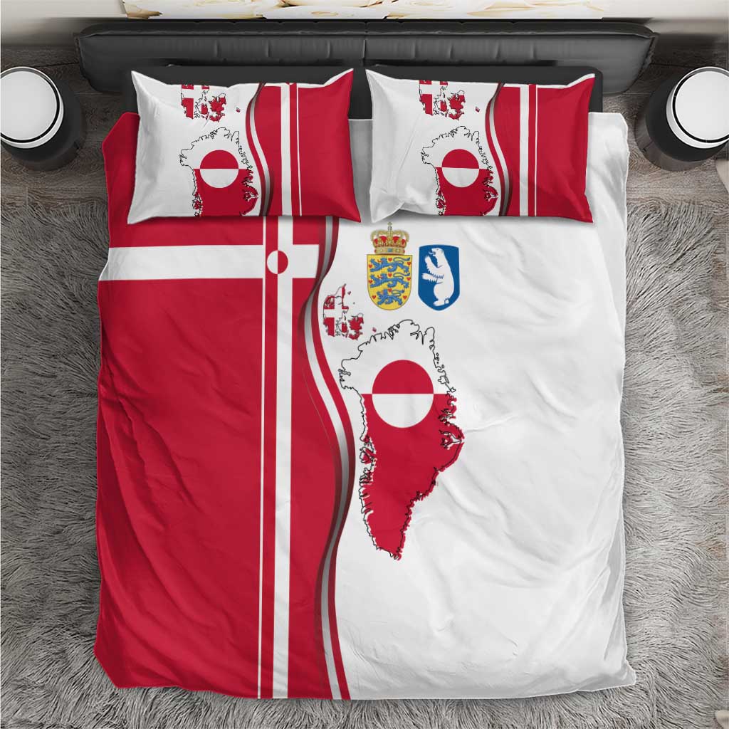 Greenland and Denmark Together Bedding Set National Country Map and Flag Style
