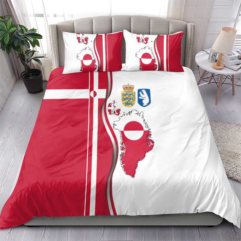 Greenland and Denmark Together Bedding Set National Country Map and Flag Style