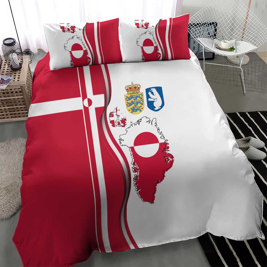 Greenland and Denmark Together Bedding Set National Country Map and Flag Style