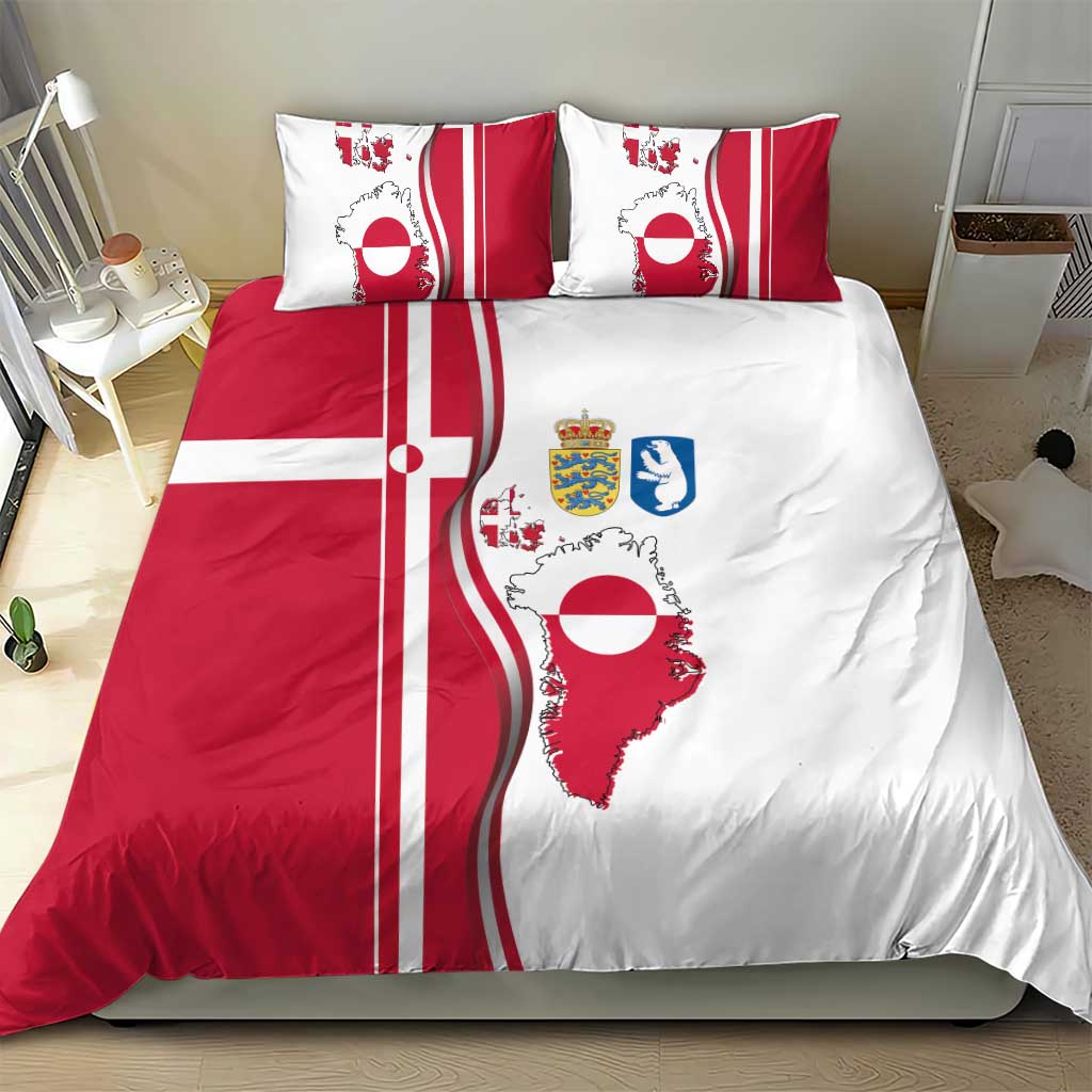 Greenland and Denmark Together Bedding Set National Country Map and Flag Style