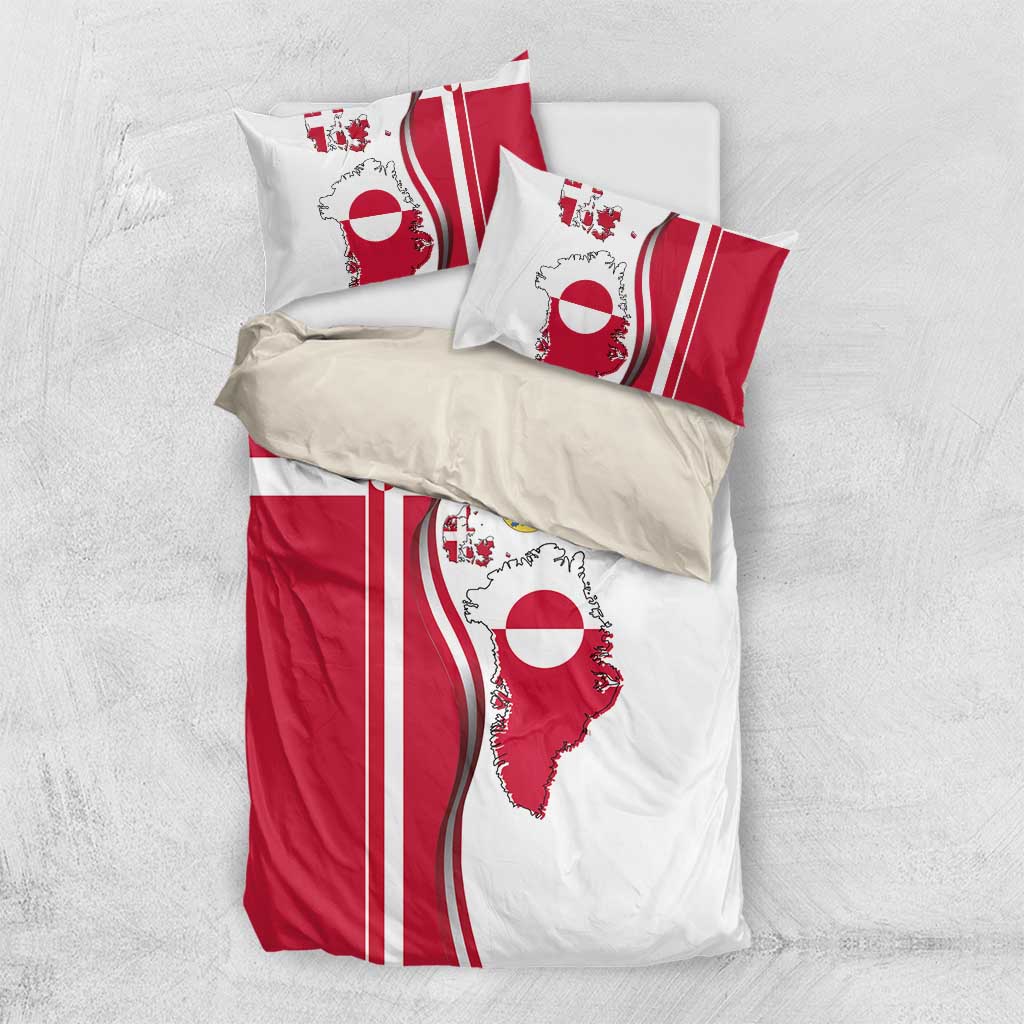 Greenland and Denmark Together Bedding Set National Country Map and Flag Style