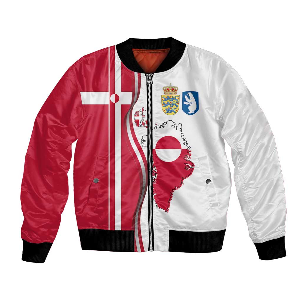 Greenland and Denmark Together Bomber Jacket National Country Map and Flag Style