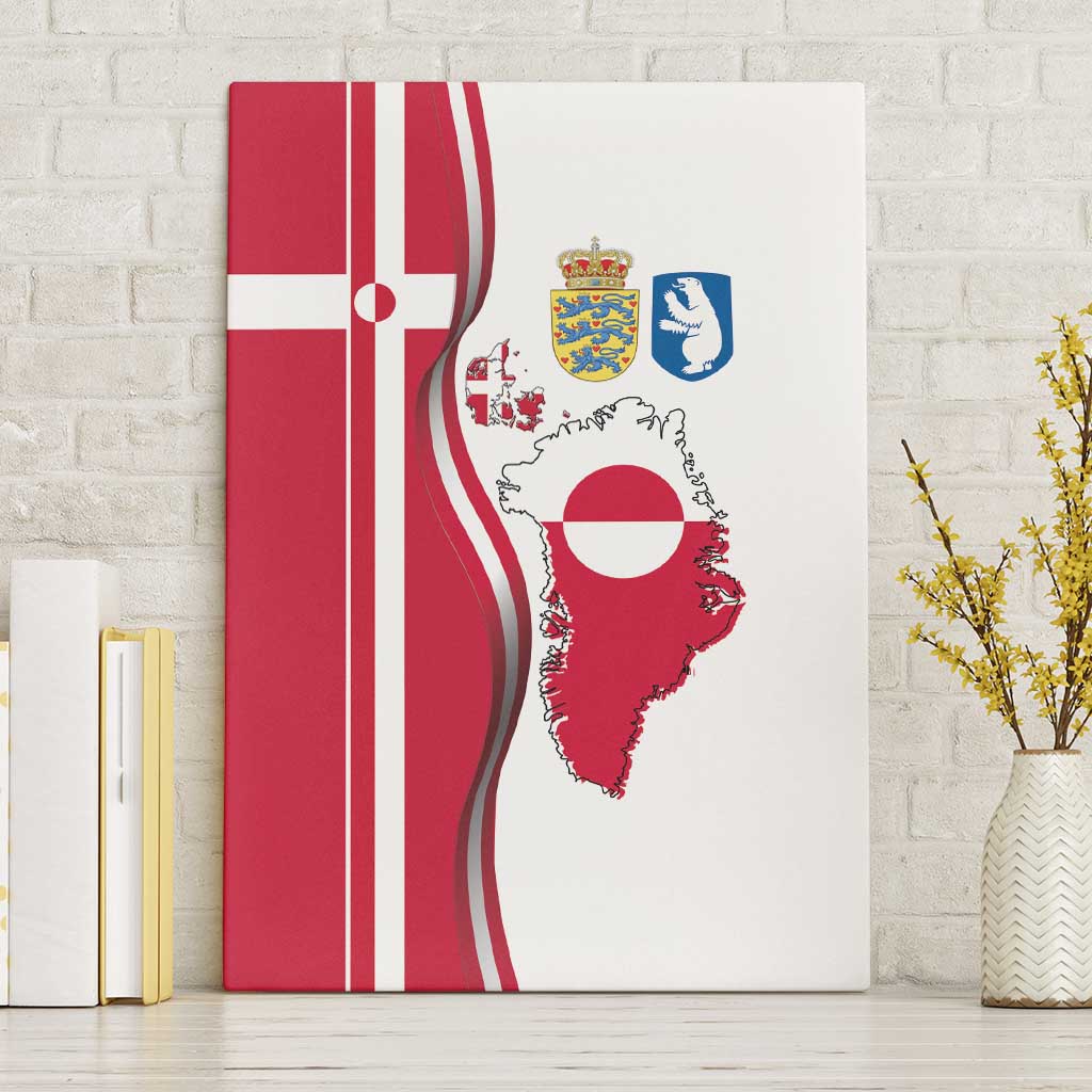 Greenland and Denmark Together Canvas Wall Art National Country Map and Flag Style