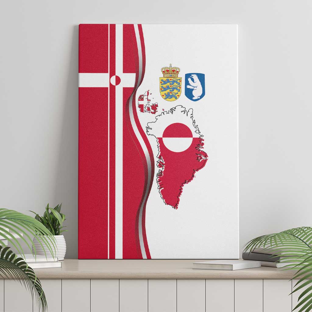 Greenland and Denmark Together Canvas Wall Art National Country Map and Flag Style