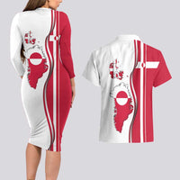 Greenland and Denmark Together Couples Matching Long Sleeve Bodycon Dress and Hawaiian Shirt National Country Map and Flag Style