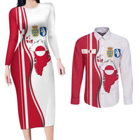 Greenland and Denmark Together Couples Matching Long Sleeve Bodycon Dress and Long Sleeve Button Shirt National Country Map and Flag Style