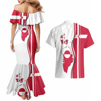 Greenland and Denmark Together Couples Matching Mermaid Dress and Hawaiian Shirt National Country Map and Flag Style