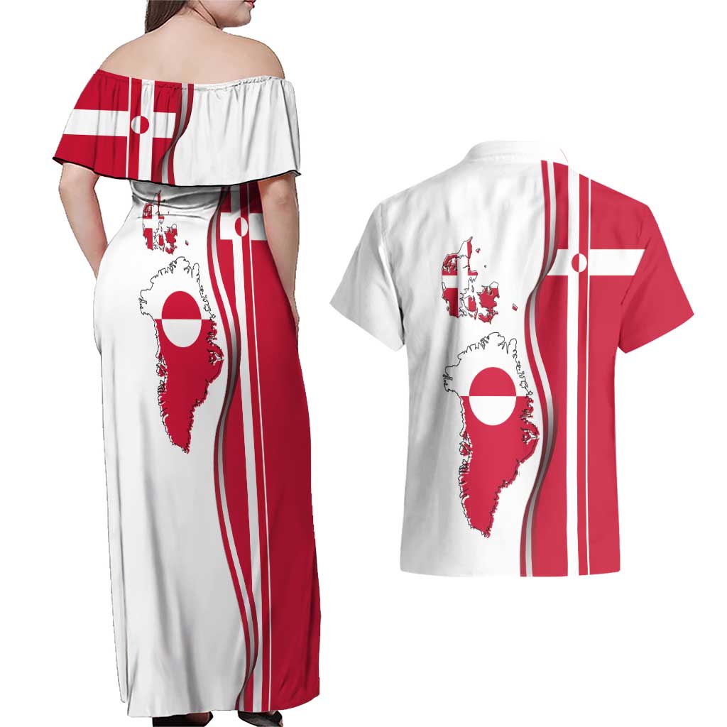 Greenland and Denmark Together Couples Matching Off Shoulder Maxi Dress and Hawaiian Shirt National Country Map and Flag Style