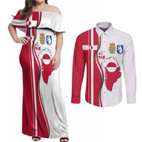 Greenland and Denmark Together Couples Matching Off Shoulder Maxi Dress and Long Sleeve Button Shirt National Country Map and Flag Style