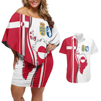Greenland and Denmark Together Couples Matching Off Shoulder Short Dress and Hawaiian Shirt National Country Map and Flag Style