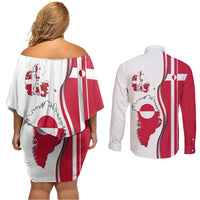 Greenland and Denmark Together Couples Matching Off Shoulder Short Dress and Long Sleeve Button Shirt National Country Map and Flag Style
