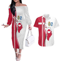 Greenland and Denmark Together Couples Matching Off The Shoulder Long Sleeve Dress and Hawaiian Shirt National Country Map and Flag Style