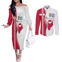 Greenland and Denmark Together Couples Matching Off The Shoulder Long Sleeve Dress and Long Sleeve Button Shirt National Country Map and Flag Style