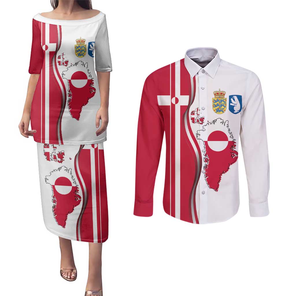 Greenland and Denmark Together Couples Matching Puletasi and Long Sleeve Button Shirt National Country Map and Flag Style