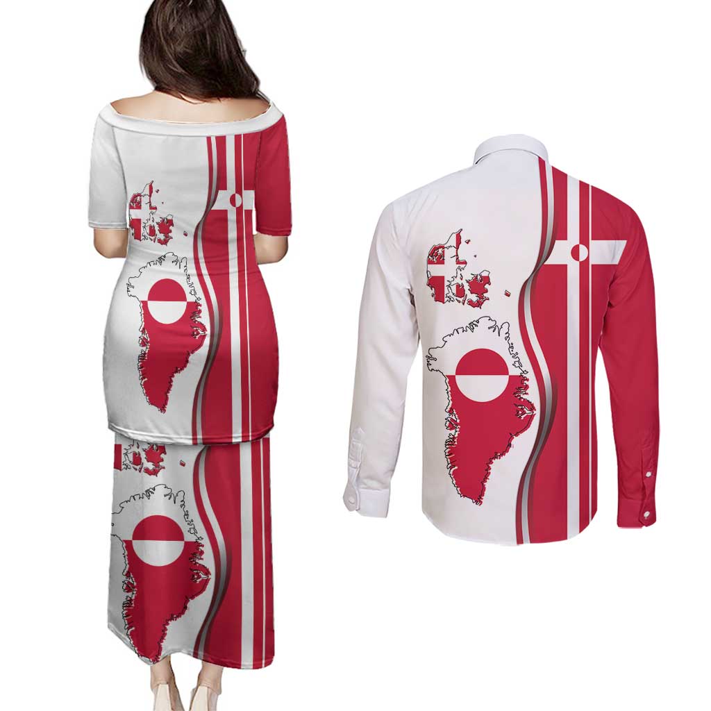 Greenland and Denmark Together Couples Matching Puletasi and Long Sleeve Button Shirt National Country Map and Flag Style