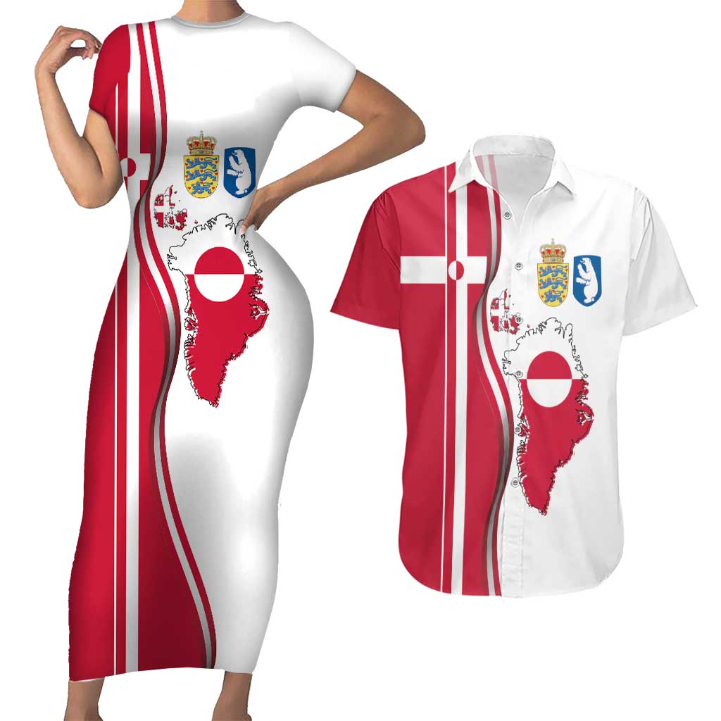 Greenland and Denmark Together Couples Matching Short Sleeve Bodycon Dress and Hawaiian Shirt National Country Map and Flag Style