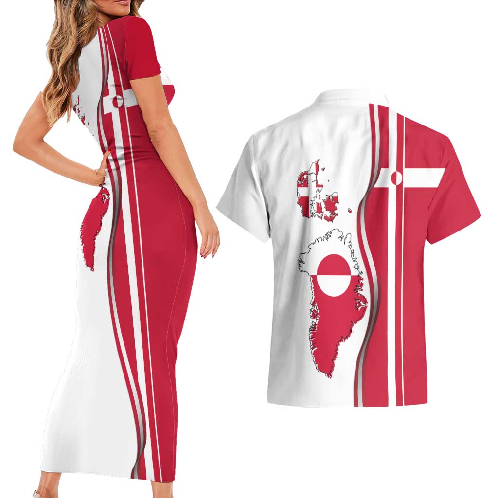 Greenland and Denmark Together Couples Matching Short Sleeve Bodycon Dress and Hawaiian Shirt National Country Map and Flag Style