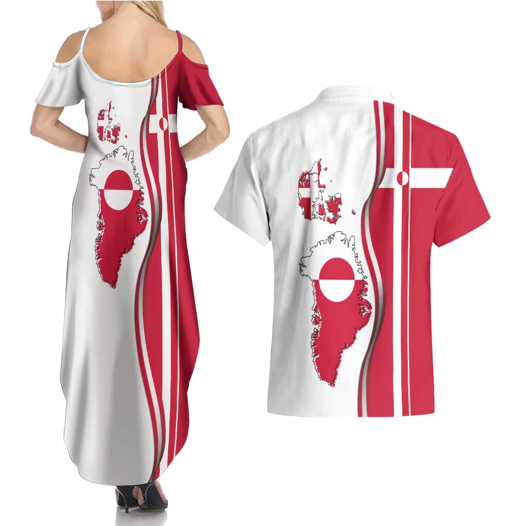 Greenland and Denmark Together Couples Matching Summer Maxi Dress and Hawaiian Shirt National Country Map and Flag Style