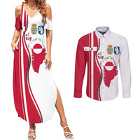 Greenland and Denmark Together Couples Matching Summer Maxi Dress and Long Sleeve Button Shirt National Country Map and Flag Style