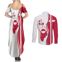 Greenland and Denmark Together Couples Matching Summer Maxi Dress and Long Sleeve Button Shirt National Country Map and Flag Style