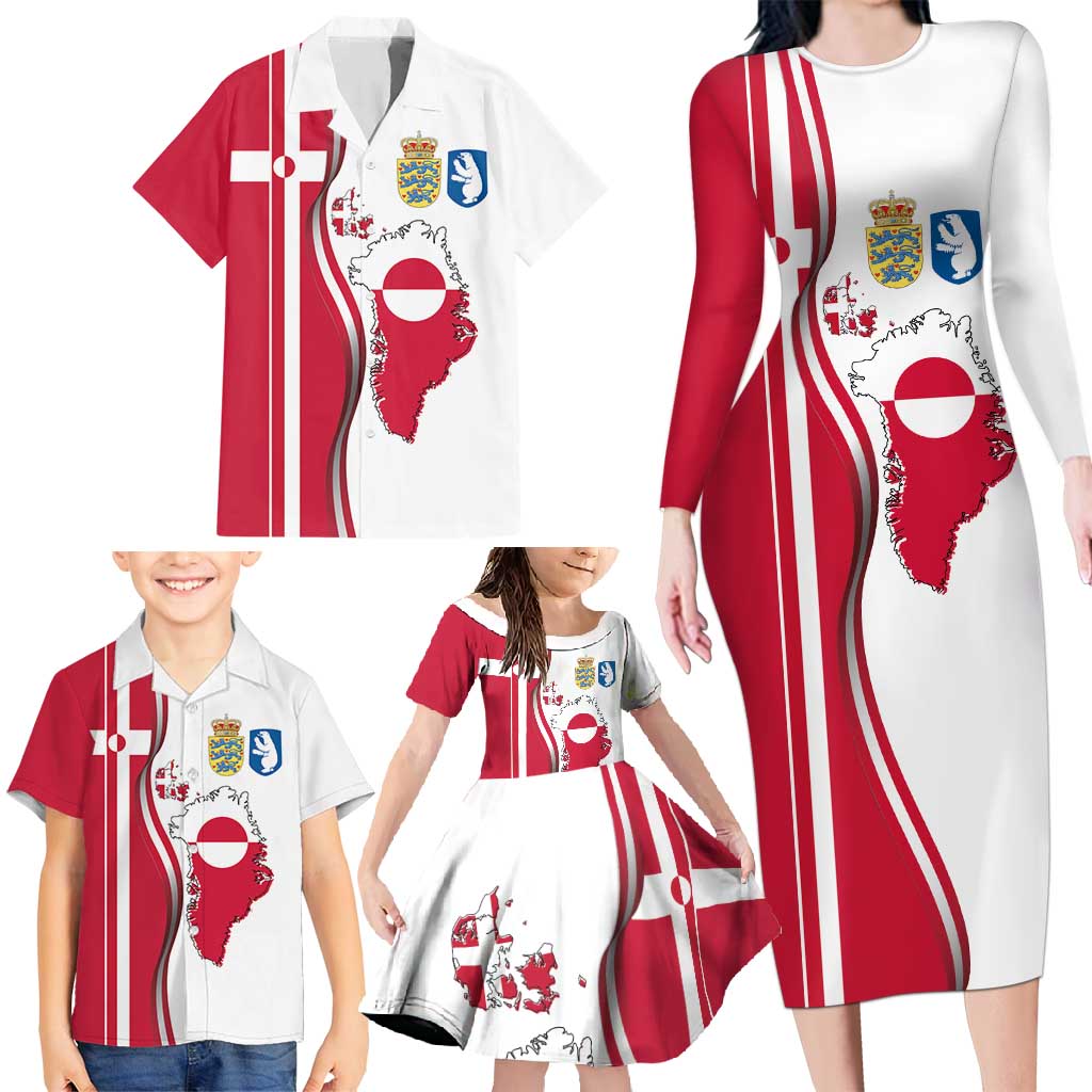 Greenland and Denmark Together Family Matching Long Sleeve Bodycon Dress and Hawaiian Shirt National Country Map and Flag Style
