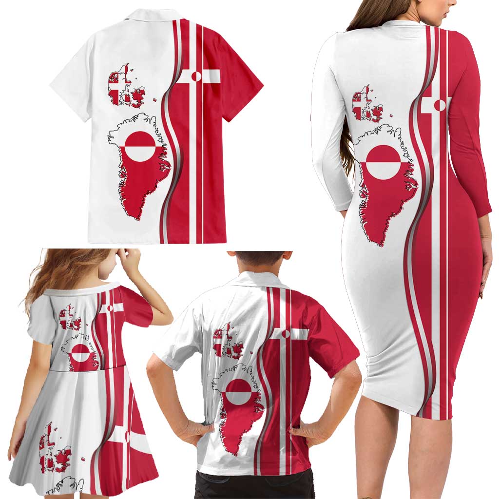 Greenland and Denmark Together Family Matching Long Sleeve Bodycon Dress and Hawaiian Shirt National Country Map and Flag Style