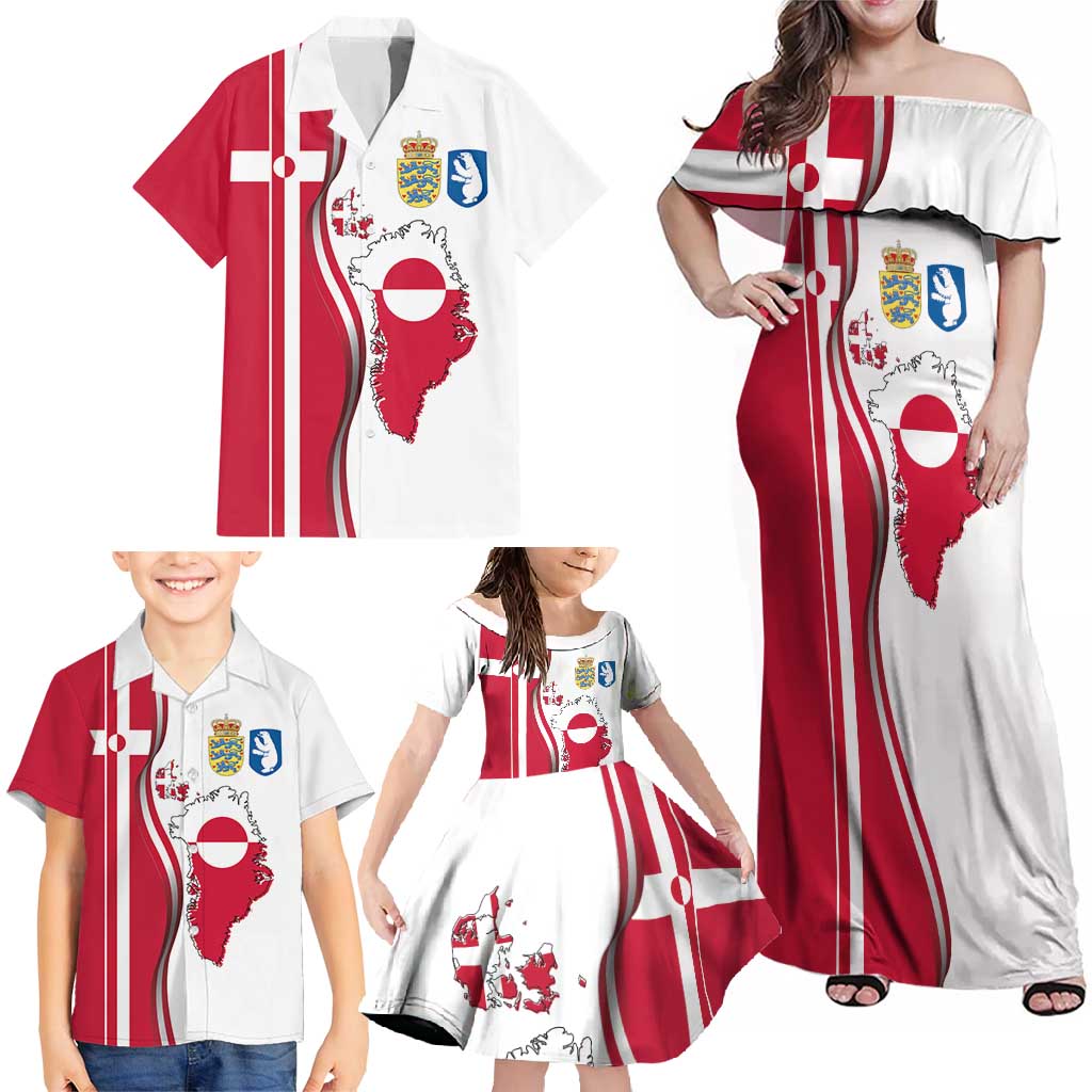 Greenland and Denmark Together Family Matching Off Shoulder Maxi Dress and Hawaiian Shirt National Country Map and Flag Style