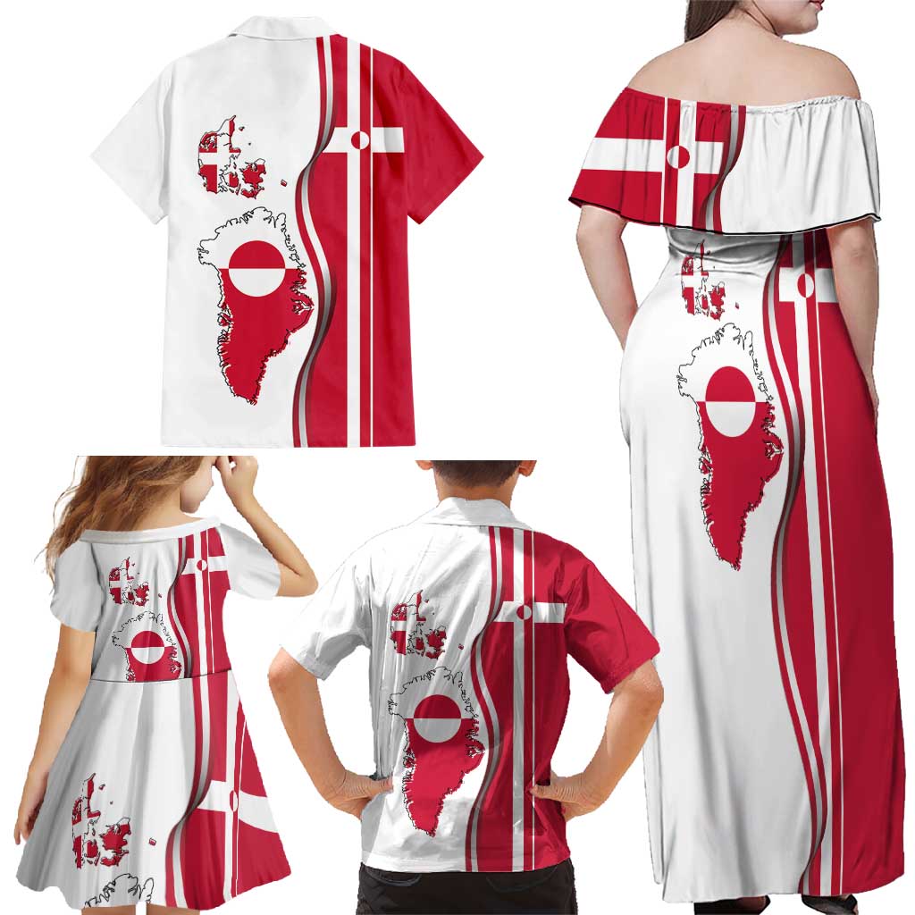 Greenland and Denmark Together Family Matching Off Shoulder Maxi Dress and Hawaiian Shirt National Country Map and Flag Style