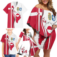 Greenland and Denmark Together Family Matching Off Shoulder Short Dress and Hawaiian Shirt National Country Map and Flag Style
