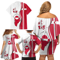Greenland and Denmark Together Family Matching Off Shoulder Short Dress and Hawaiian Shirt National Country Map and Flag Style