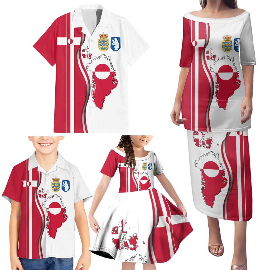 Greenland and Denmark Together Family Matching Puletasi and Hawaiian Shirt National Country Map and Flag Style