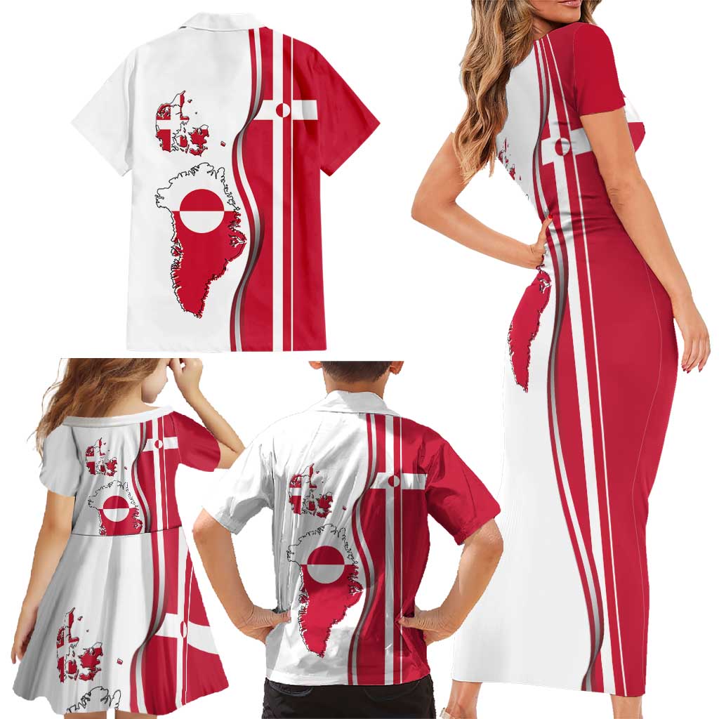 Greenland and Denmark Together Family Matching Short Sleeve Bodycon Dress and Hawaiian Shirt National Country Map and Flag Style