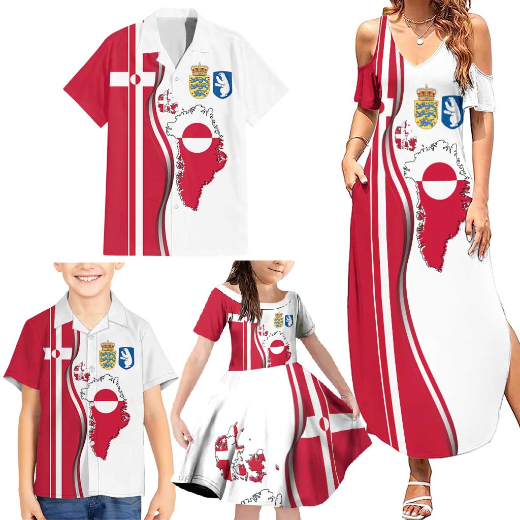 Greenland and Denmark Together Family Matching Summer Maxi Dress and Hawaiian Shirt National Country Map and Flag Style