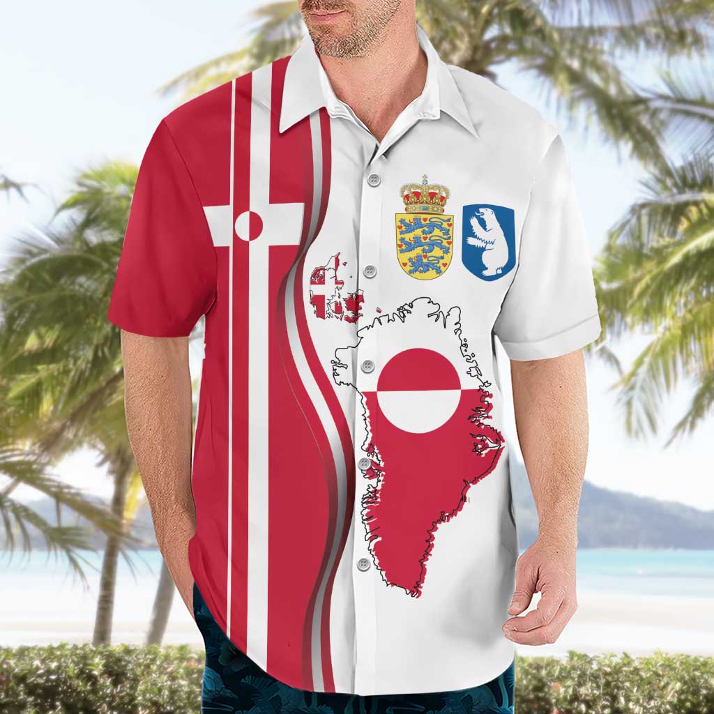 Greenland and Denmark Together Hawaiian Shirt National Country Map and Flag Style