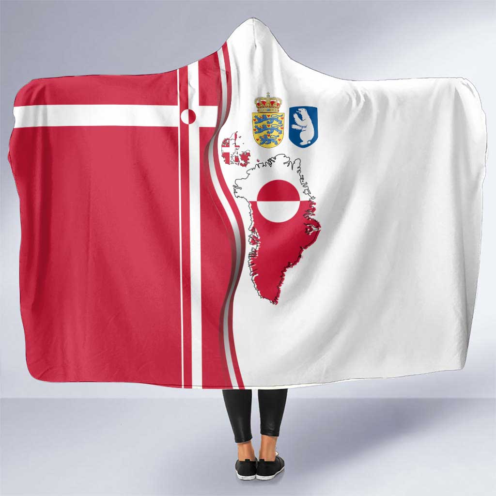 Greenland and Denmark Together Hooded Blanket National Country Map and Flag Style