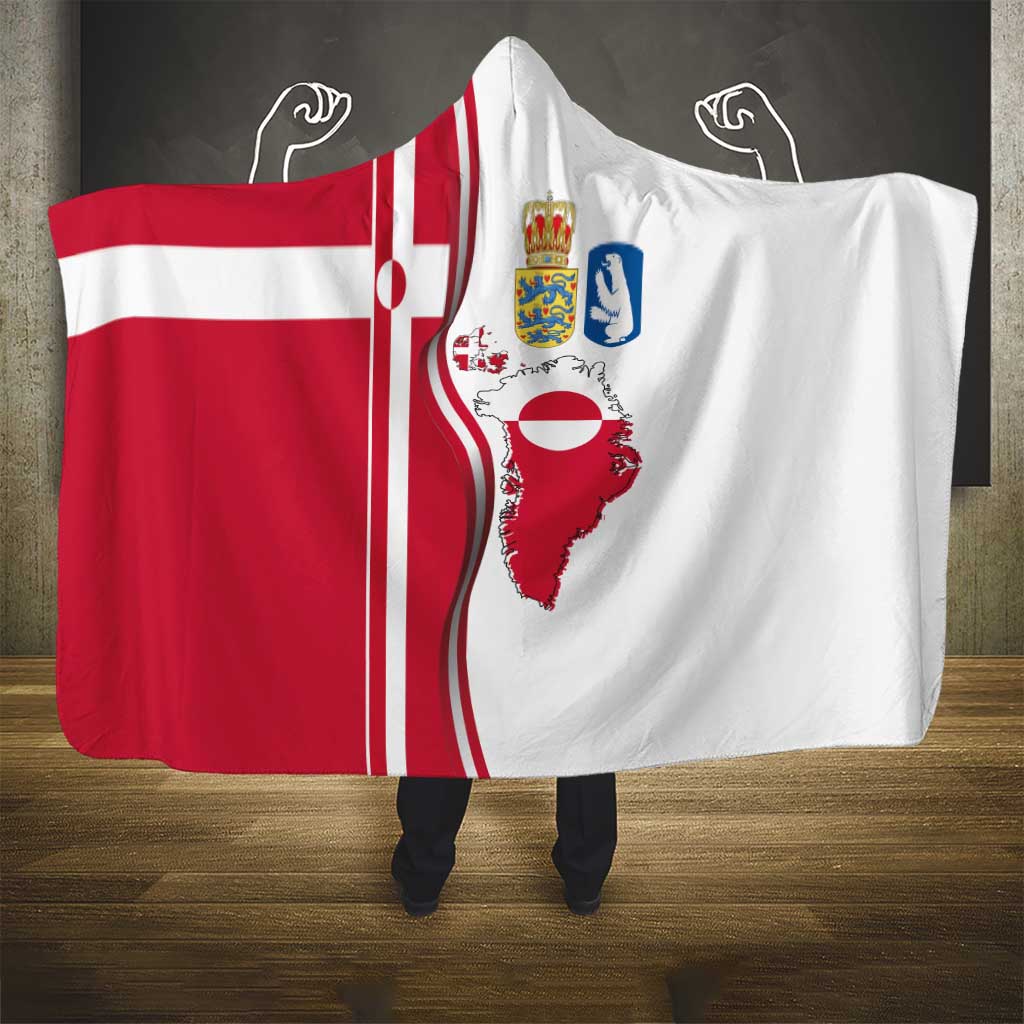 Greenland and Denmark Together Hooded Blanket National Country Map and Flag Style