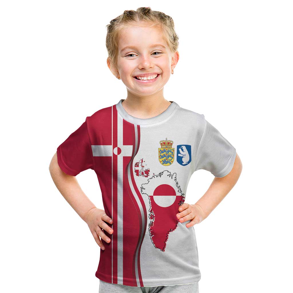 Greenland and Denmark Together Kid T Shirt National Country Map and Flag Style