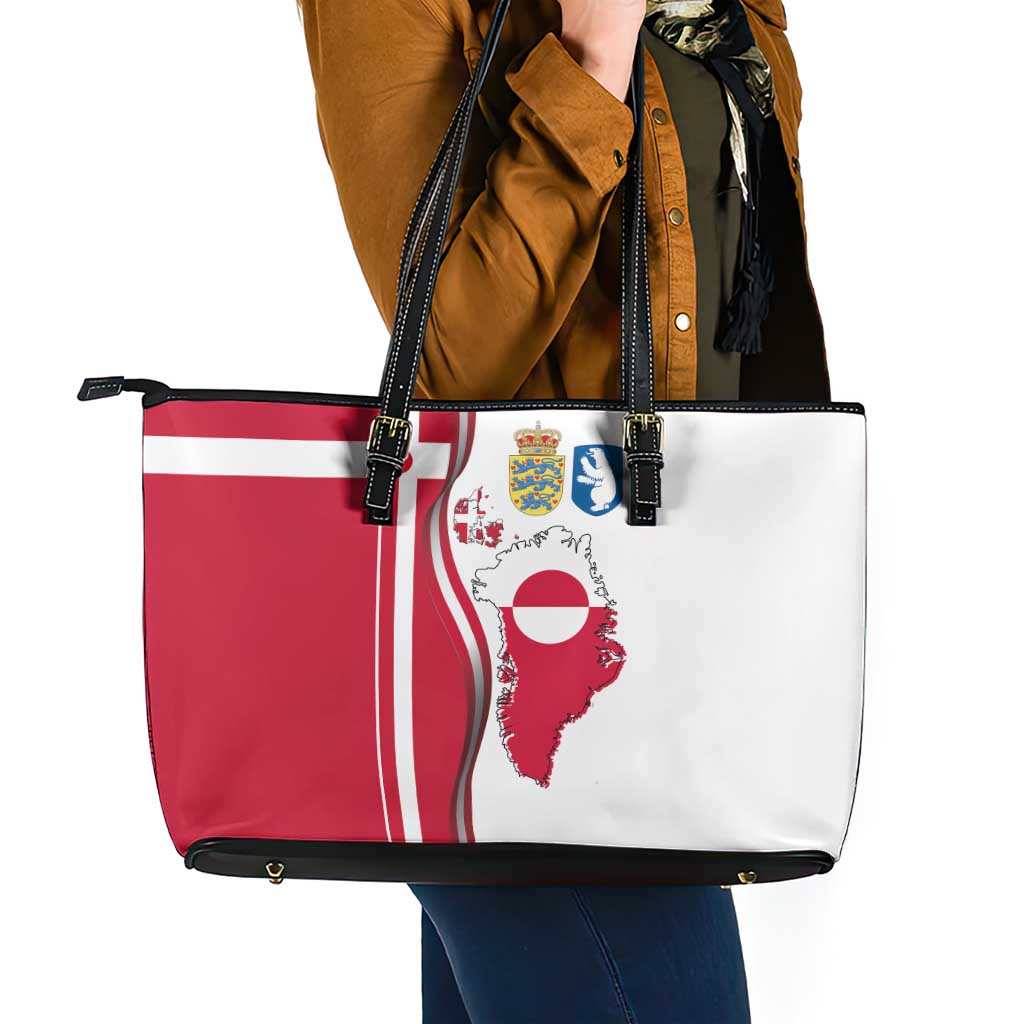 Greenland and Denmark Together Leather Tote Bag National Country Map and Flag Style