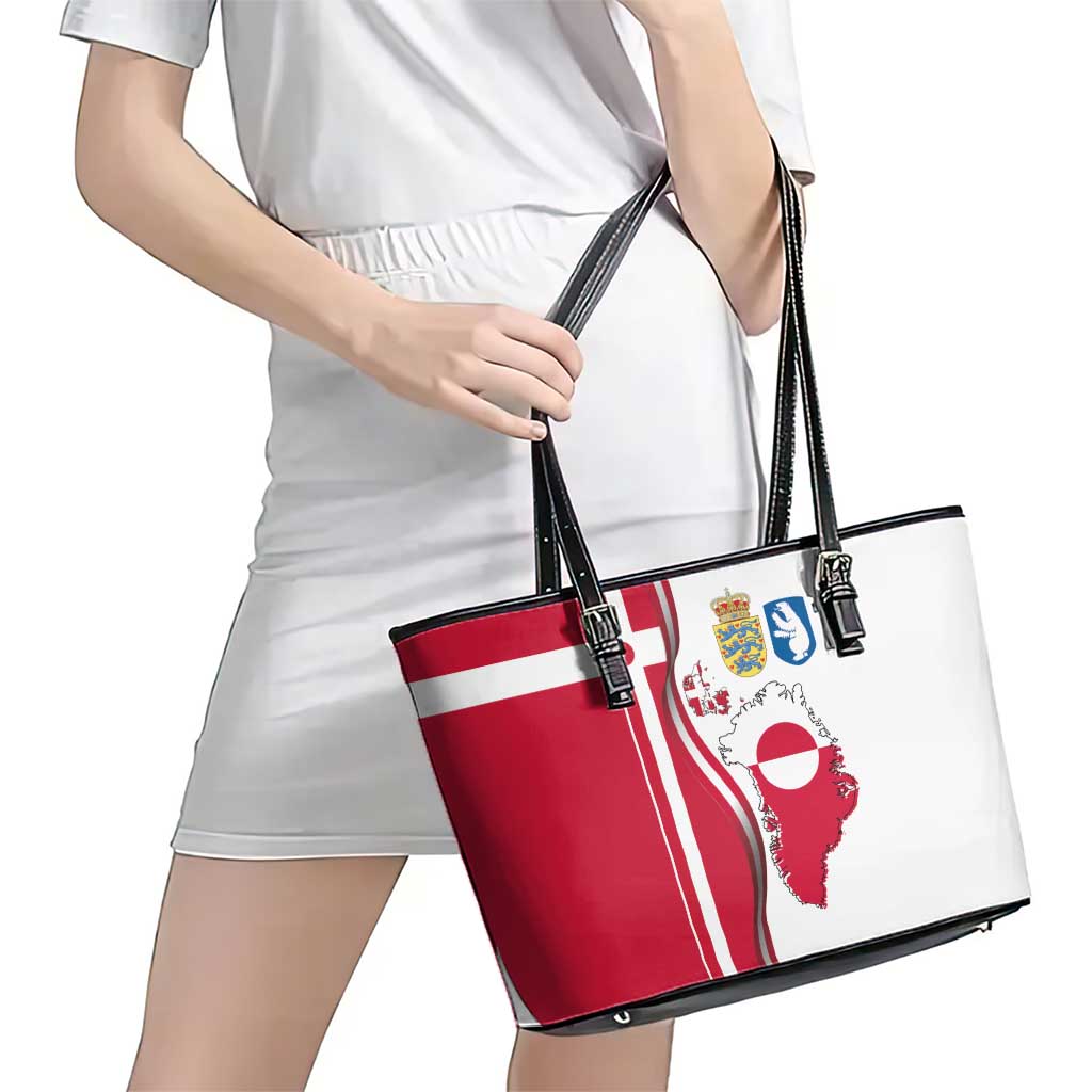 Greenland and Denmark Together Leather Tote Bag National Country Map and Flag Style