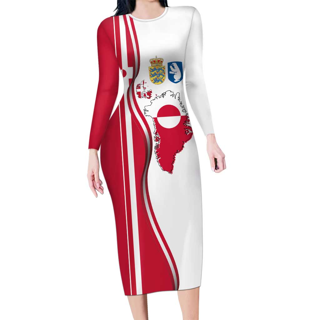 Greenland and Denmark Together Long Sleeve Bodycon Dress National Country Map and Flag Style