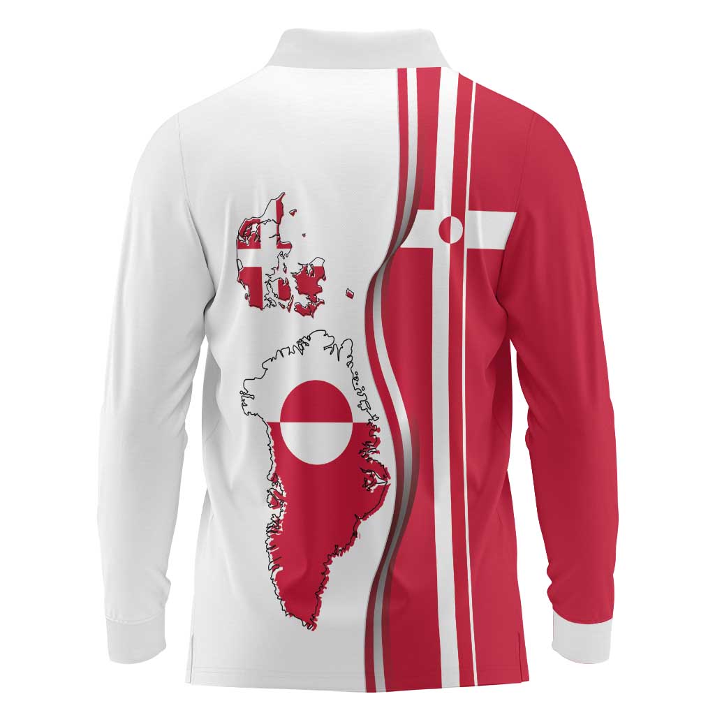 Greenland and Denmark Together Long Sleeve Polo Shirt National Country Map and Flag Style