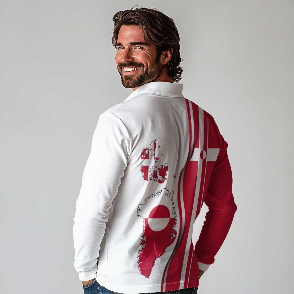 Greenland and Denmark Together Long Sleeve Polo Shirt National Country Map and Flag Style
