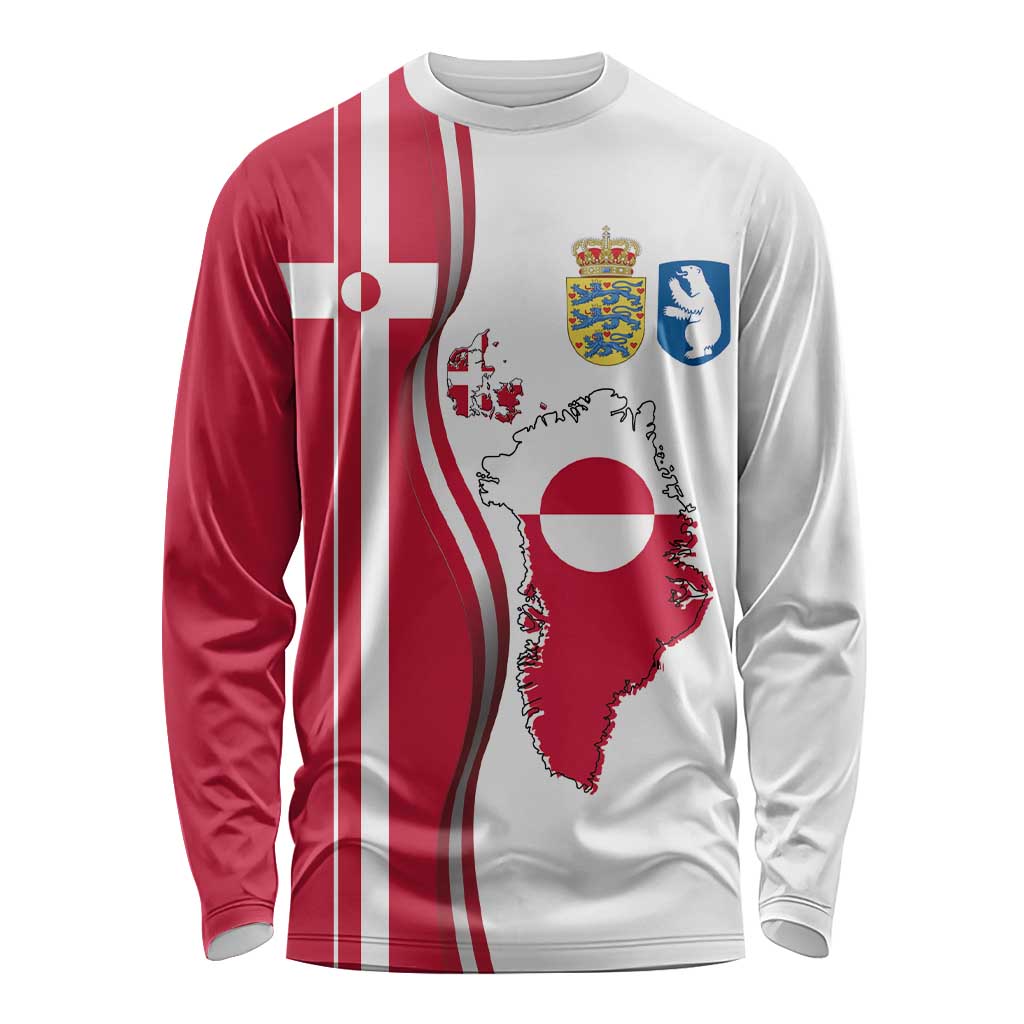 Greenland and Denmark Together Long Sleeve Shirt National Country Map and Flag Style