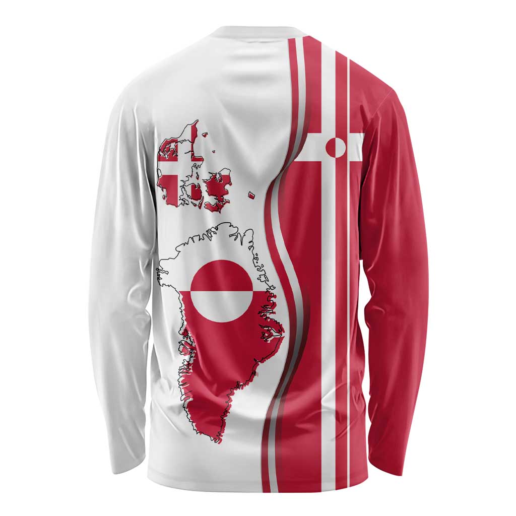 Greenland and Denmark Together Long Sleeve Shirt National Country Map and Flag Style