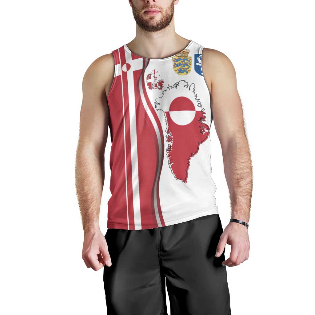 Greenland and Denmark Together Men Tank Top National Country Map and Flag Style