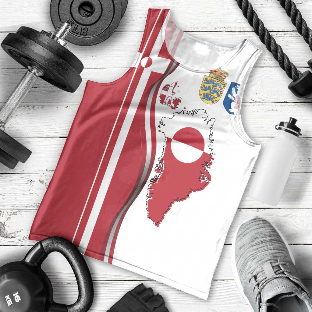 Greenland and Denmark Together Men Tank Top National Country Map and Flag Style