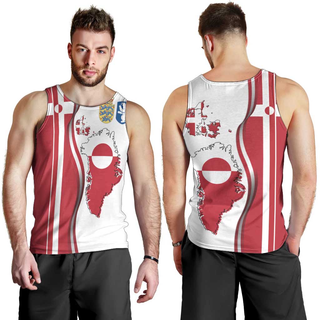 Greenland and Denmark Together Men Tank Top National Country Map and Flag Style