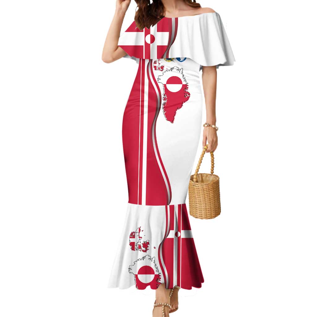 Greenland and Denmark Together Mermaid Dress National Country Map and Flag Style