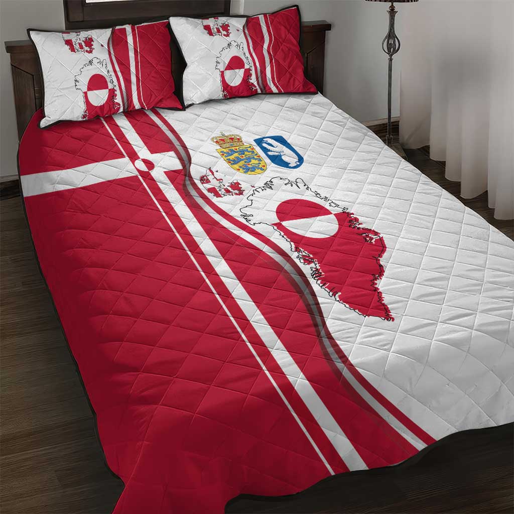 Greenland and Denmark Together Quilt Bed Set National Country Map and Flag Style